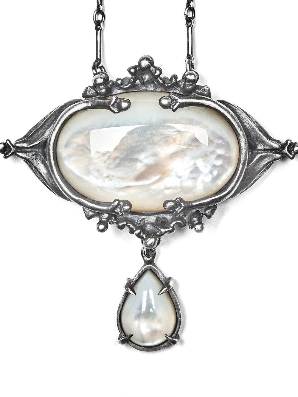 Bloodmilk eye of the Pythia Sterling Silver Mother-of-Pearl Pendant Necklace